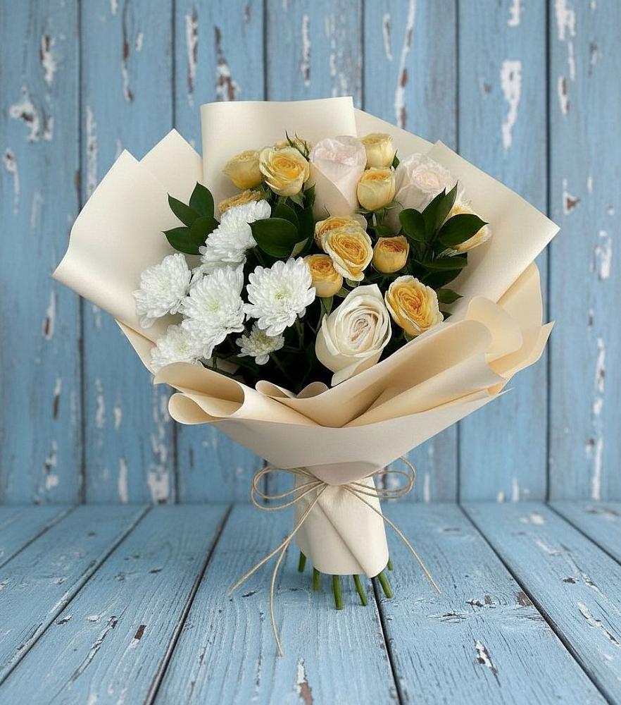 Букет цветов из: Розы и Хризантемы в Искре