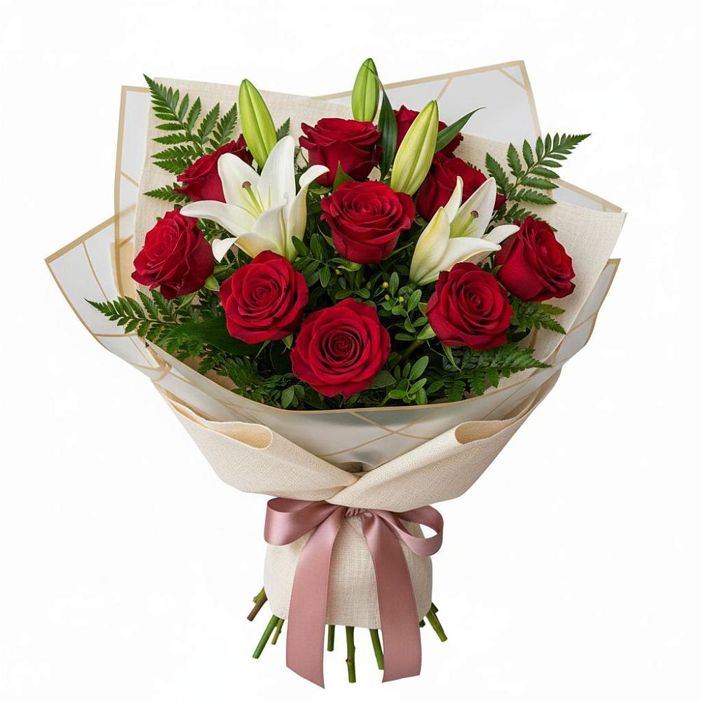 Букет цветов из: Лилии и Розы в Искре