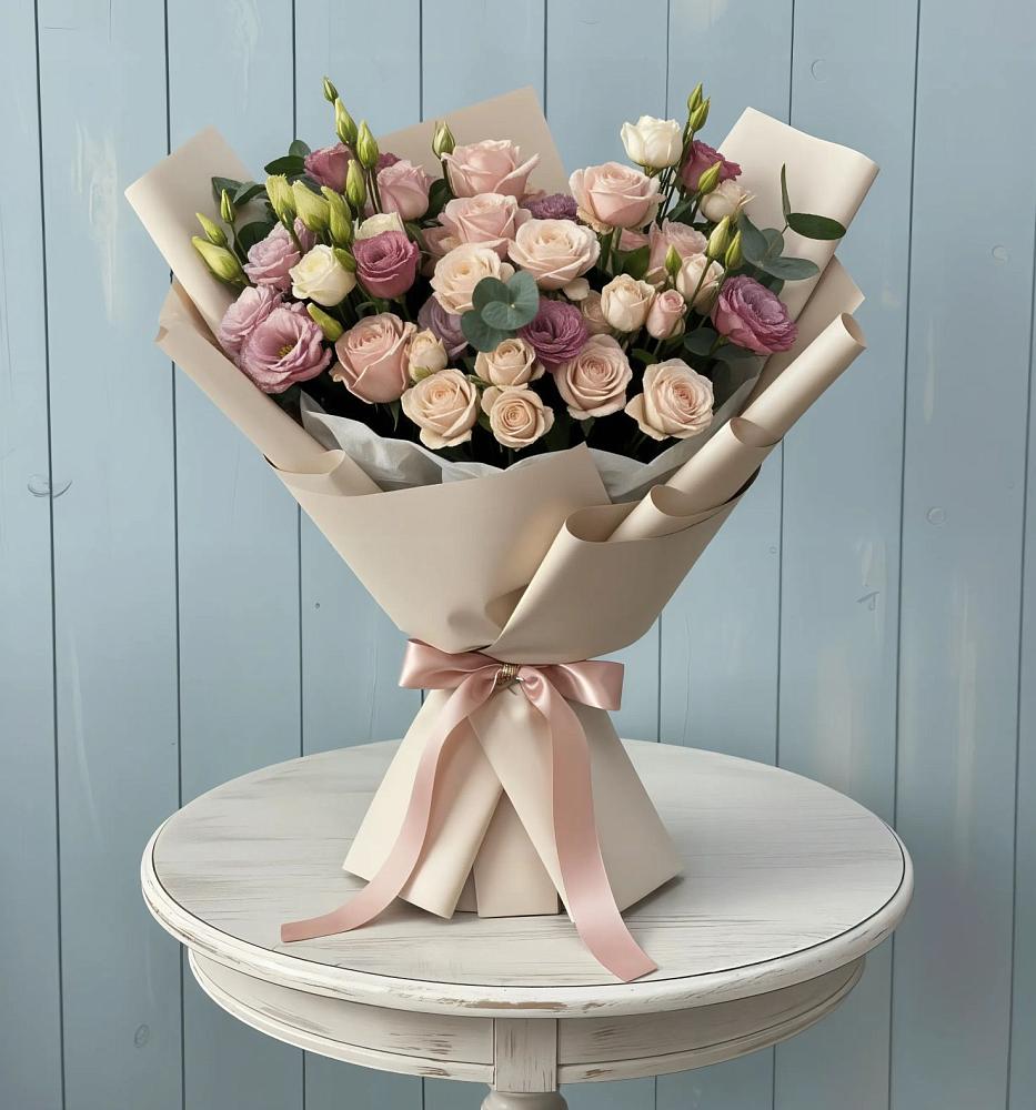 Букет цветов из: Розы и Лизиантусы в Искре