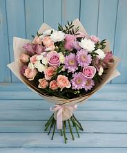 Букет цветов из:  Хризантемы, Розы и Альстромерии в Искре